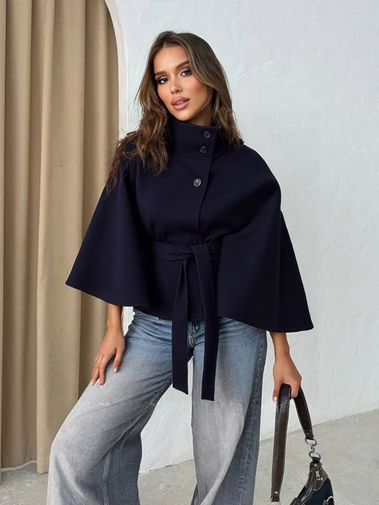 Wool Blend Coat - 우아한 울 혼방 크롭 코트, 여성용