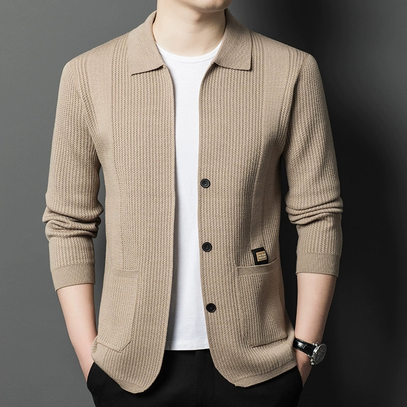 Wool Blend Coat - 고품질 남성 니트 가디건 단색 심플