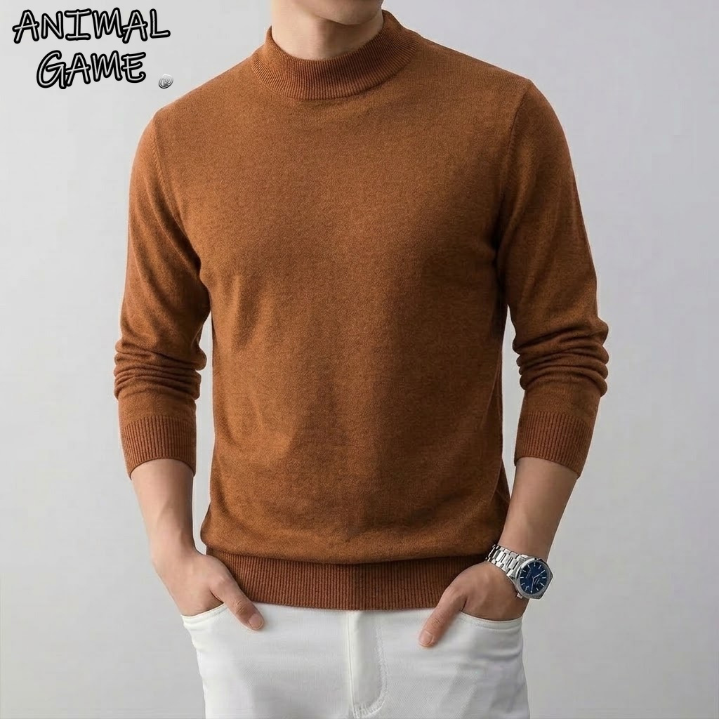 Wool Blend Coat - 남성용 솔리드 하이 스트레치 목폴라 니트
