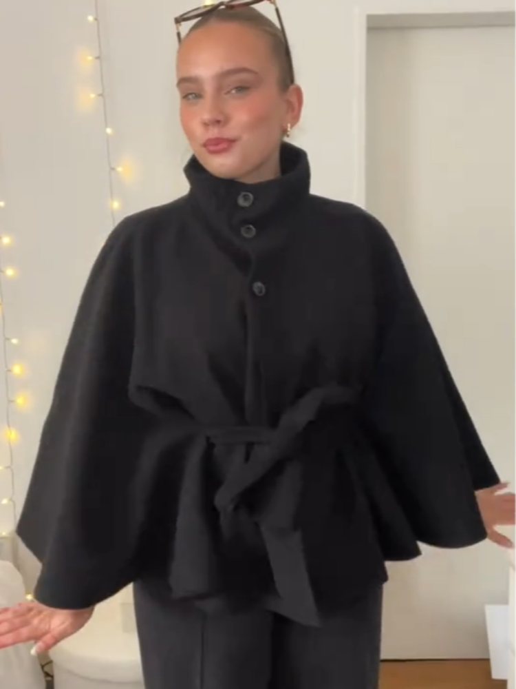 우아한 울 혼방 크롭 코트, 여성용 벨트 포함, 세련된 - Wool Blend Coat 리뷰 및 가격