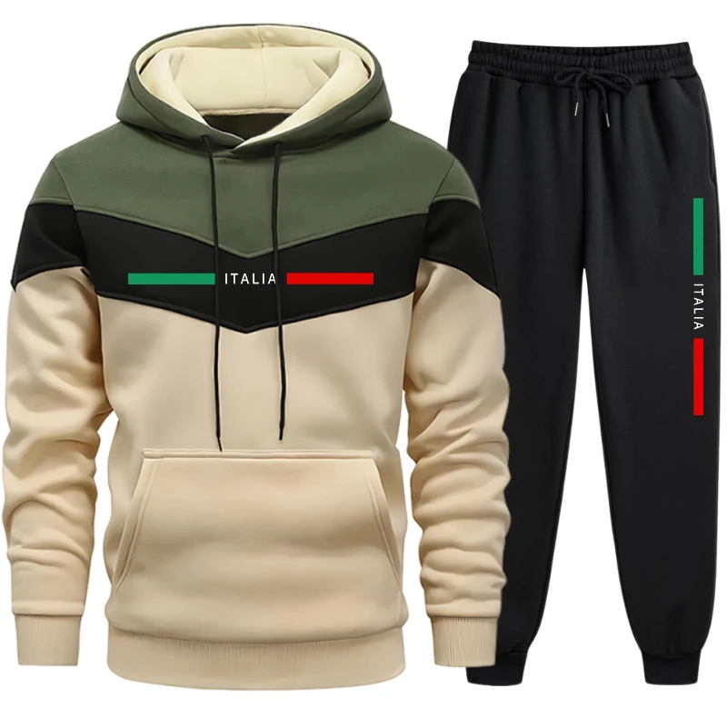 남성용 후드 트랙수트 고품질 캐주얼 삼색 스플라이스 스 - Winter Clothing For Men 리뷰 및 가격