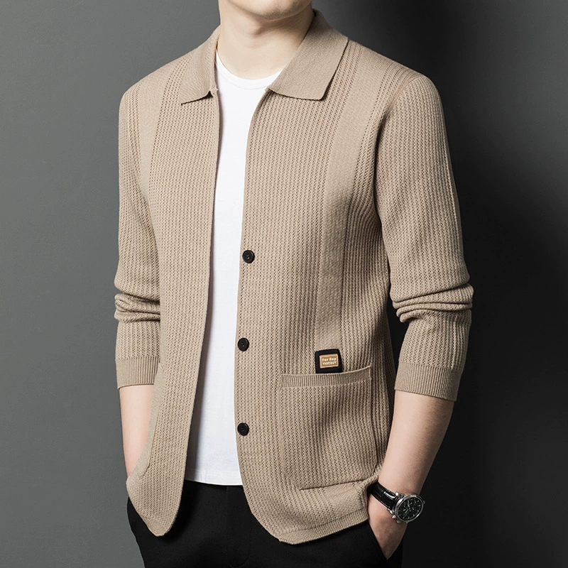 고품질 남성 니트 가디건 단색 심플 비즈니스 라펠 니트 - Wool Blend Coat 리뷰 및 가격