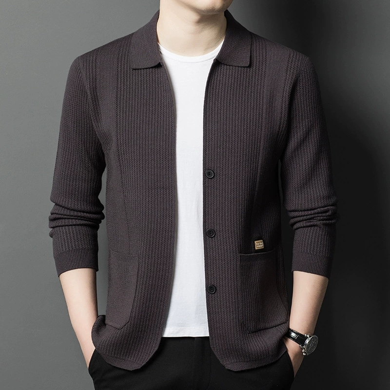 고품질 남성 니트 가디건 단색 심플 비즈니스 라펠 니트 - Wool Blend Coat 리뷰 및 가격