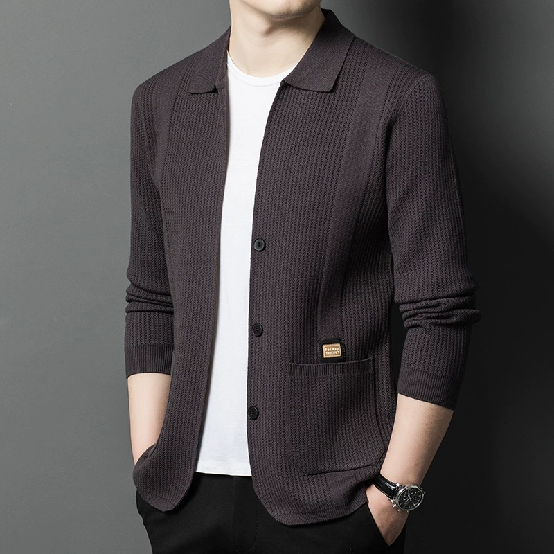 고품질 남성 니트 가디건 단색 심플 비즈니스 라펠 니트 - Wool Blend Coat 리뷰 및 가격