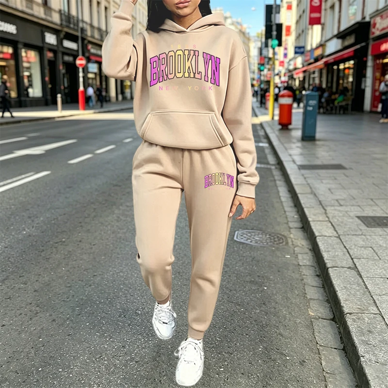여성용 캐주얼 의상, 프린트 후드티 2피스 세트, 일상 - Winter Clothing Women'S 리뷰 및 가격