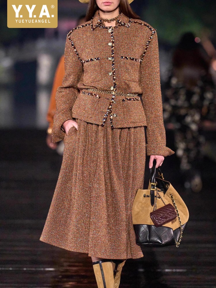 여성 우아한 턴다운 칼라 스팽글 트위드 재킷 세트 벨트 - Wool Blend Coat 리뷰 및 가격